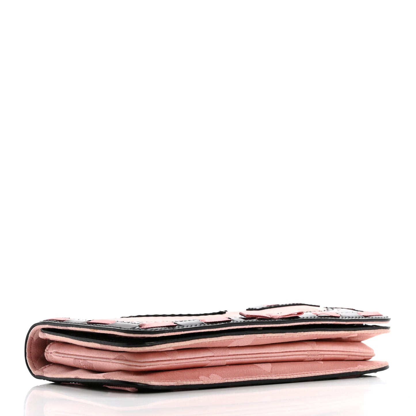 Satin Patent Heart D Trick Clutch Pink Black