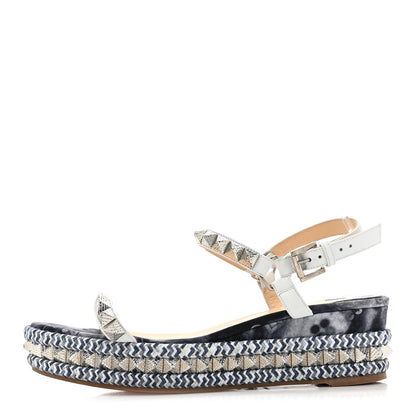 Christian Louboutin Calfskin Denim Tie Dye Punk Pyraclou 60 Platform Sandals 41 Navy Multicolor 1 of 10