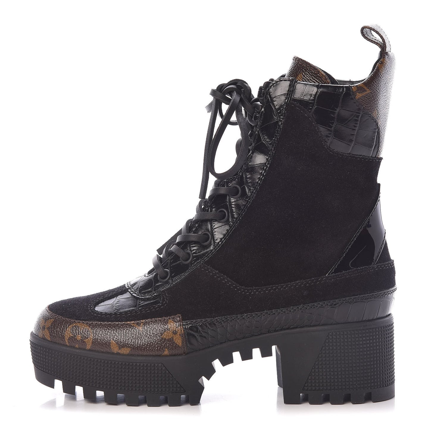 Suede Calfskin Monogram Laureate Platform Desert Boots 36 Black