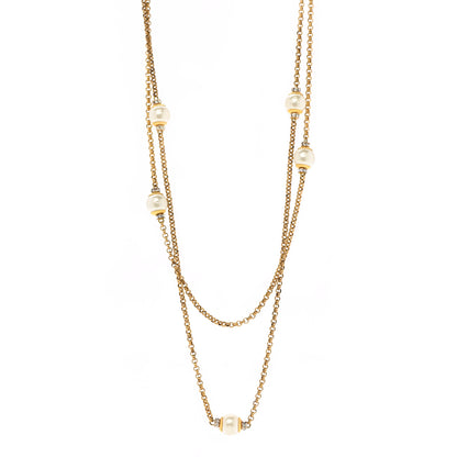 Chanel Crystal Pearl Long Necklace Gold 1 of 5