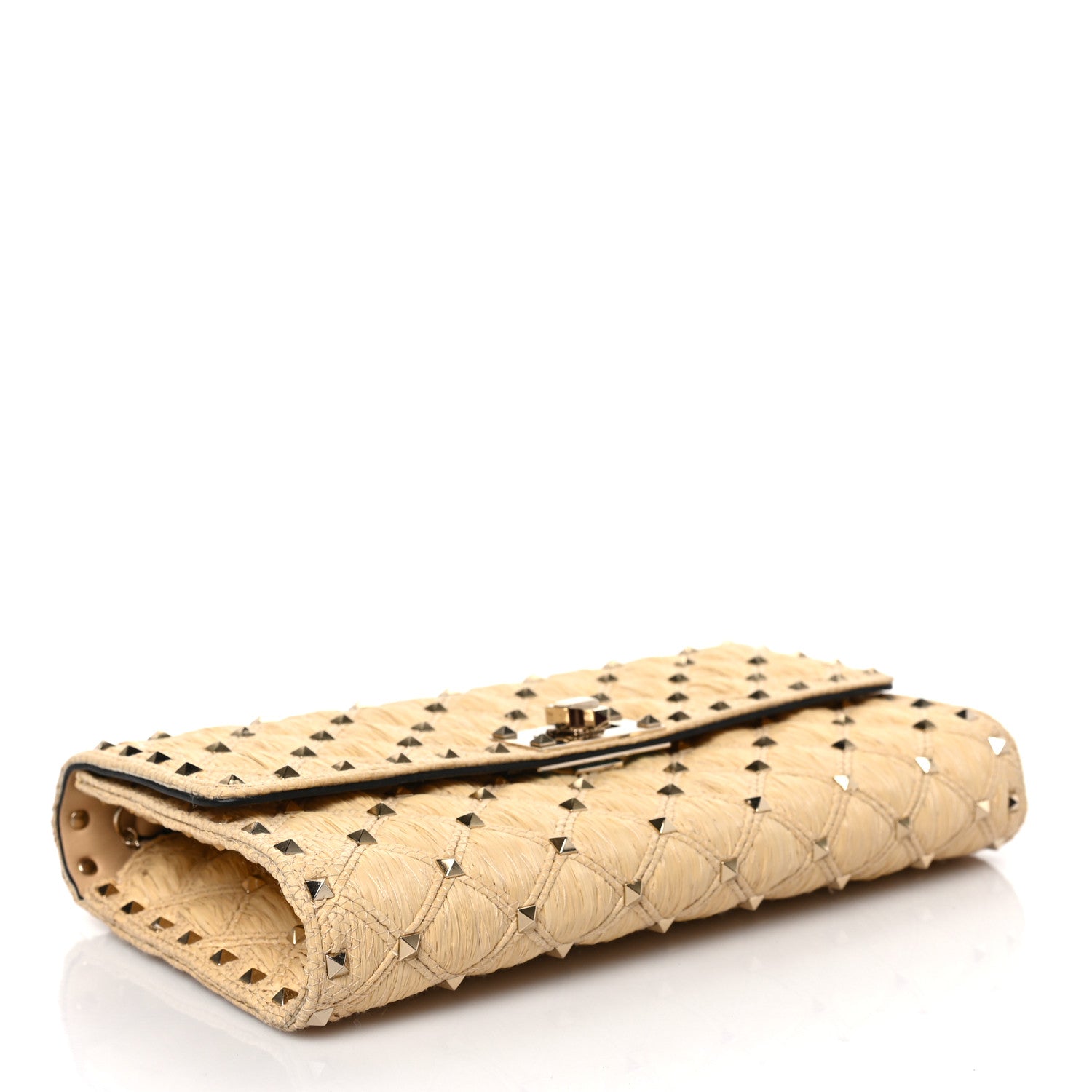 Valentino Garavani Raffia Lambskin Rockstud Spike Wallet on Chain Naturale 4 of 8
