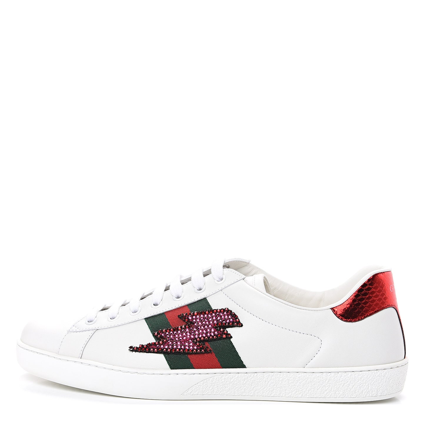 Calfskin Ayers Web Lightning Embroidered Mens Ace Sneakers 11 White