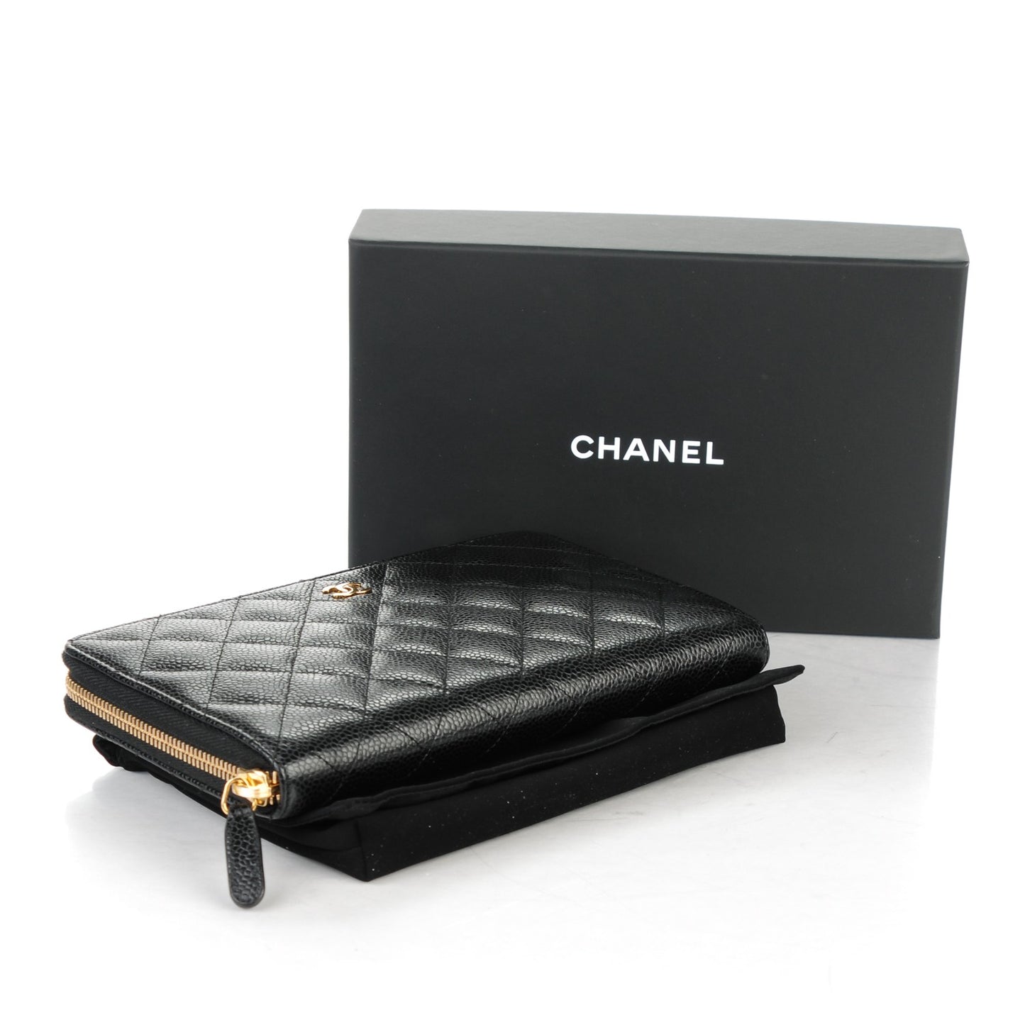 Caviar Quilted Large Zip Around Organizer Wallet Black