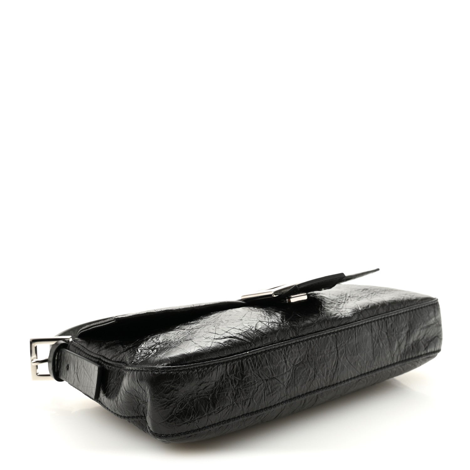 Fendi Crackled Calfskin Baguette 26424 Black 4 of 10