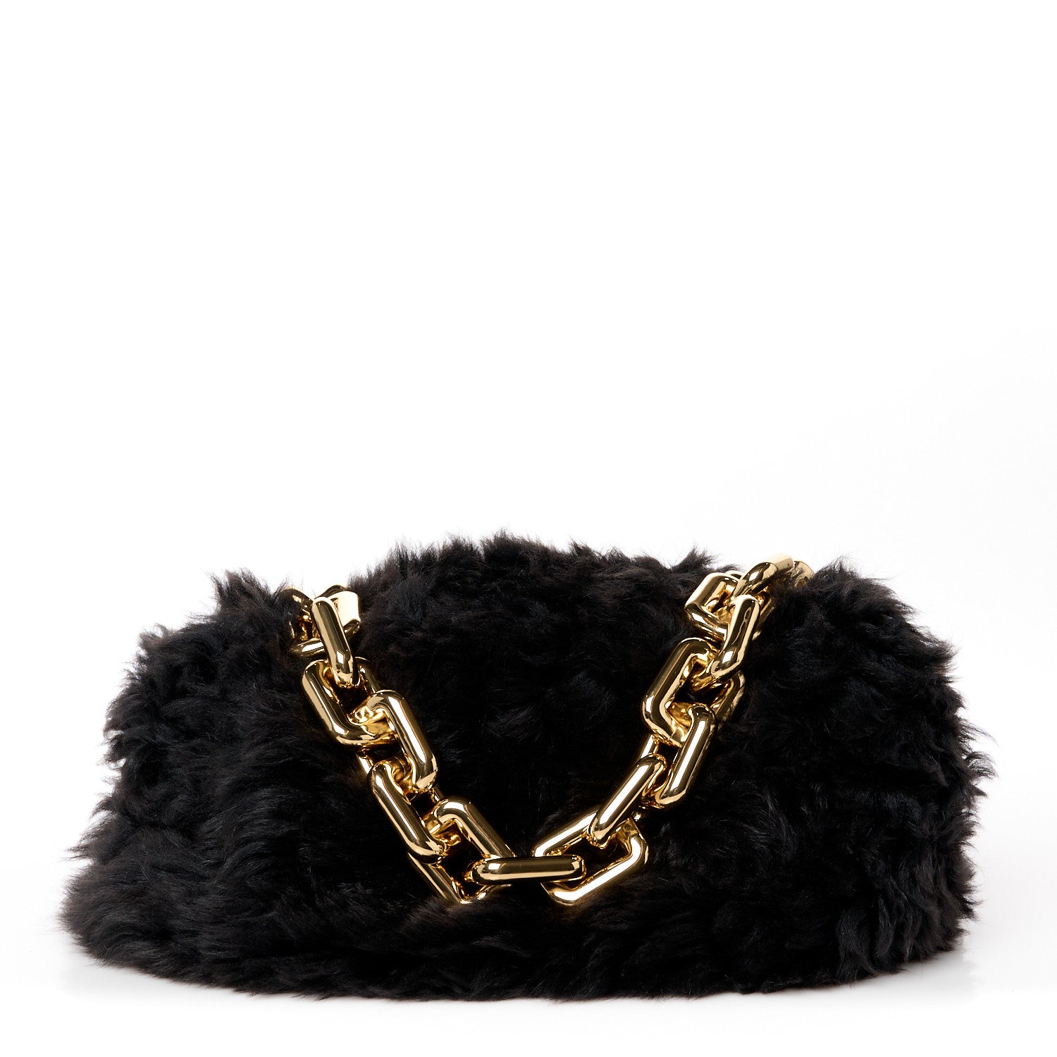 Bottega Veneta Shearling Lambskin The Pouch Chain Black 1 of 11