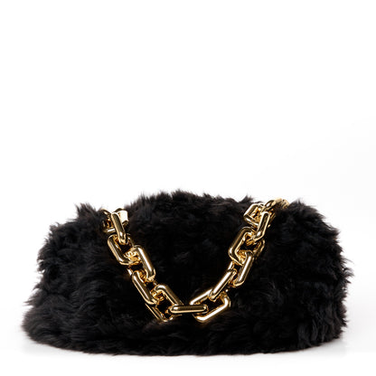 Bottega Veneta Shearling Lambskin The Pouch Chain Black 1 of 11
