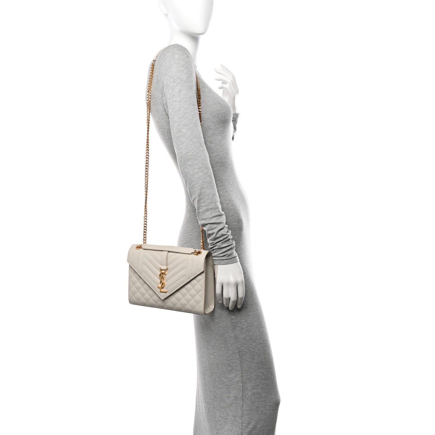 Saint Laurent Grain De Poudre Textured Mixed Matelasse Medium Triquilt Monogram Satchel Crema Soft 2 of 12