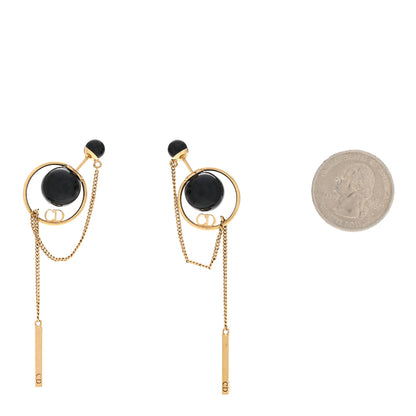 Christian Dior Pearl Tribales Dangle Chain Earrings Black Gold 2 of 4