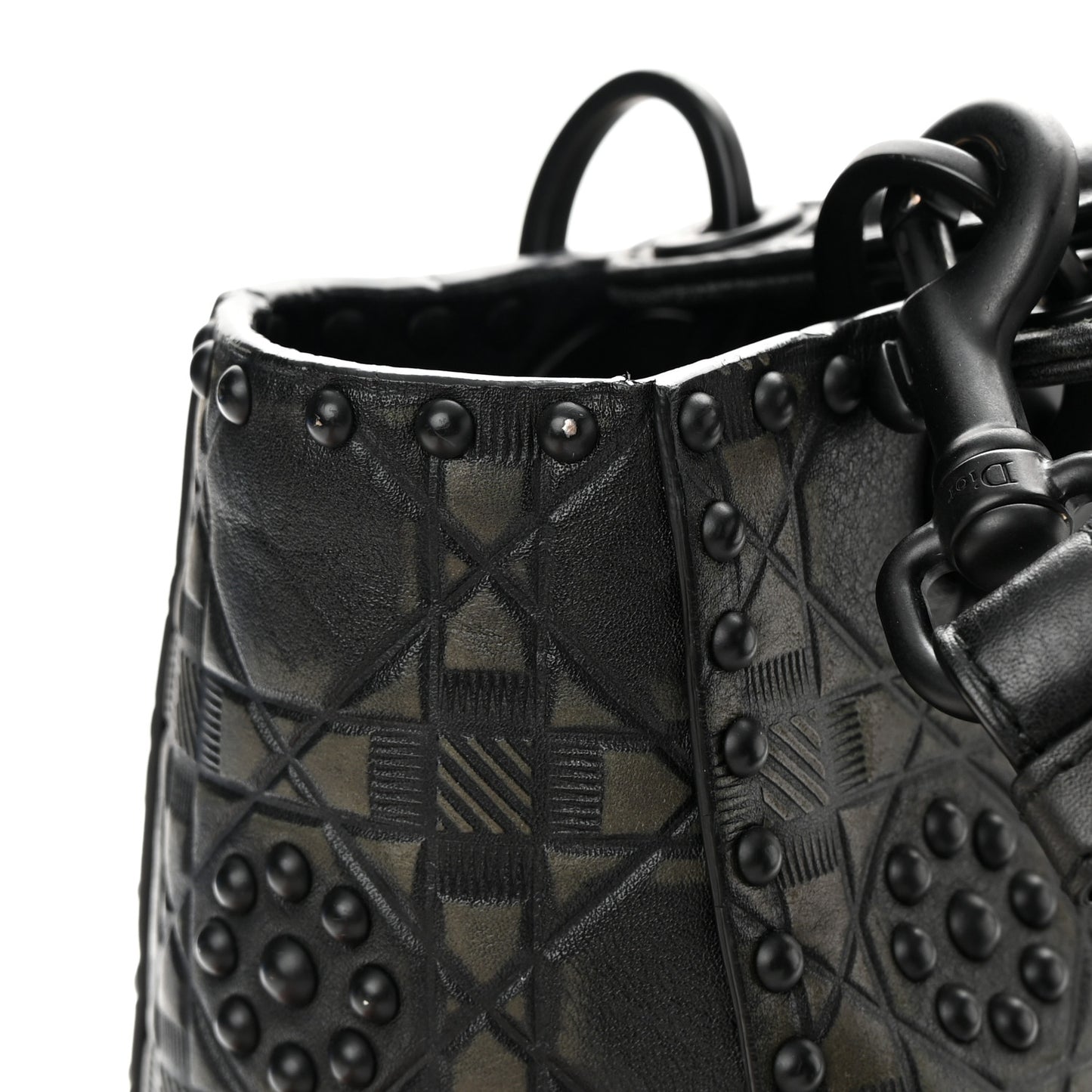 Calfskin Cannage Embossed Studded Medium Supple Lady Dior Black