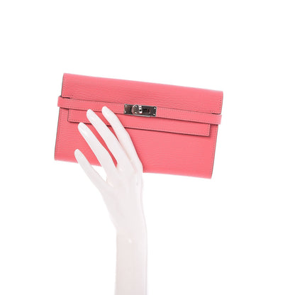 Hermes Chevre Mysore Kelly Longue Wallet Rose Azalee 2 of 9