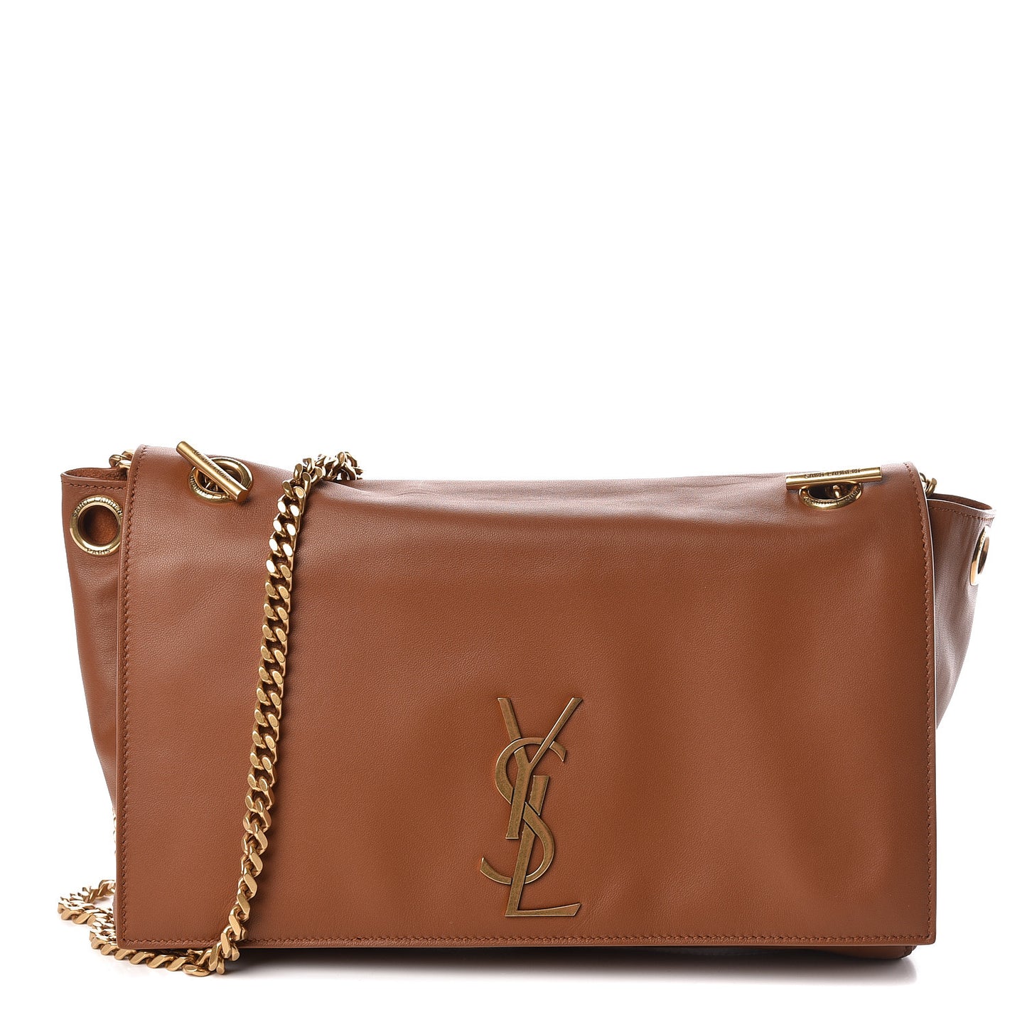 Smooth Calfskin Suede Medium Reversible Monogram Kate Satchel Light Ochre