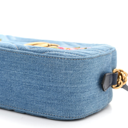 Gucci Denim Matelasse Embroidered Small GG Marmont Chain Shoulder Bag Blue 10 of 10