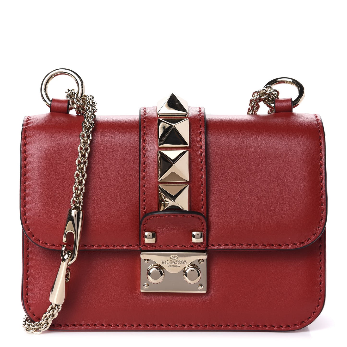 Vitello Mini Glam Lock Rockstud Flap Red