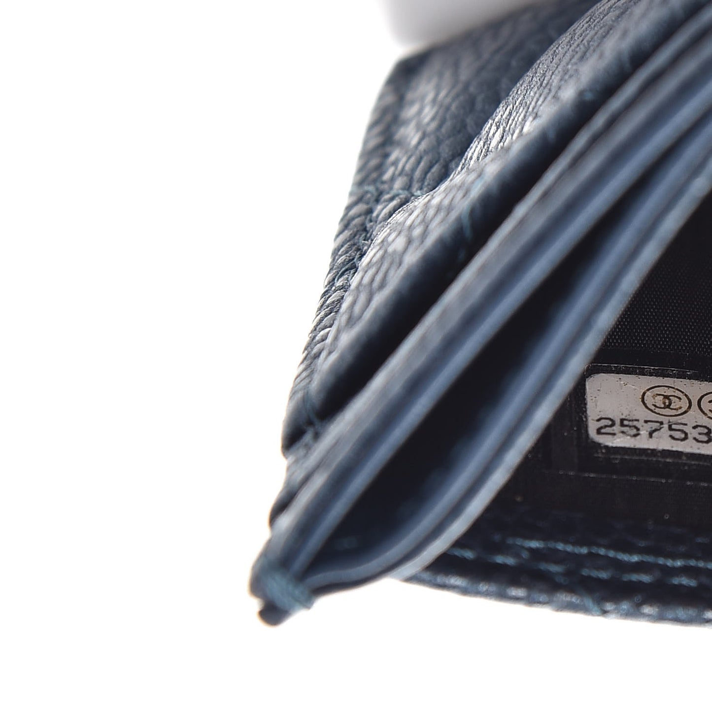 Iridescent Caviar Quilted Card Holder Dark Blue