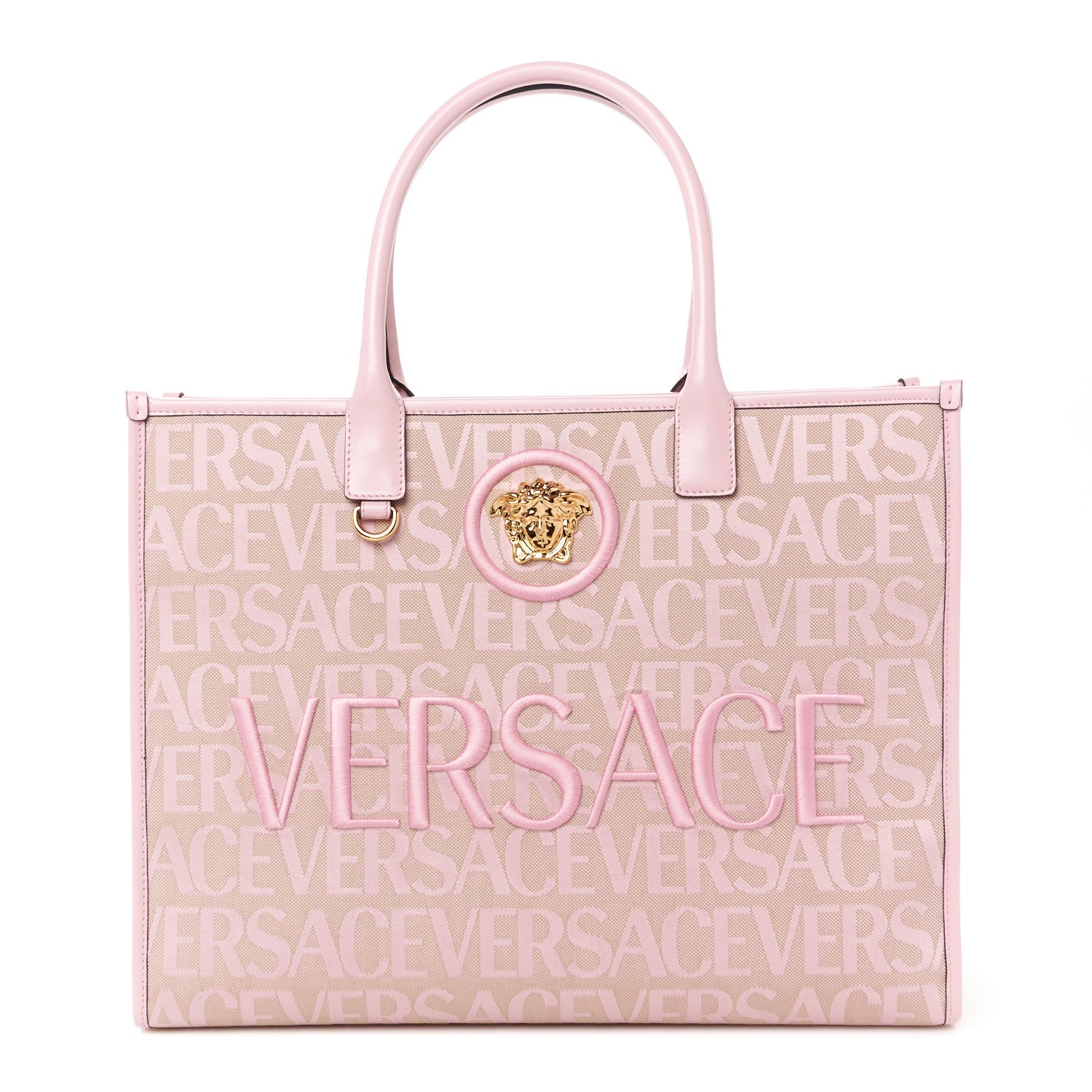 Versace Jacquard Canvas Large Allover Medusa Tote Baby Pink Beige 1 of 10