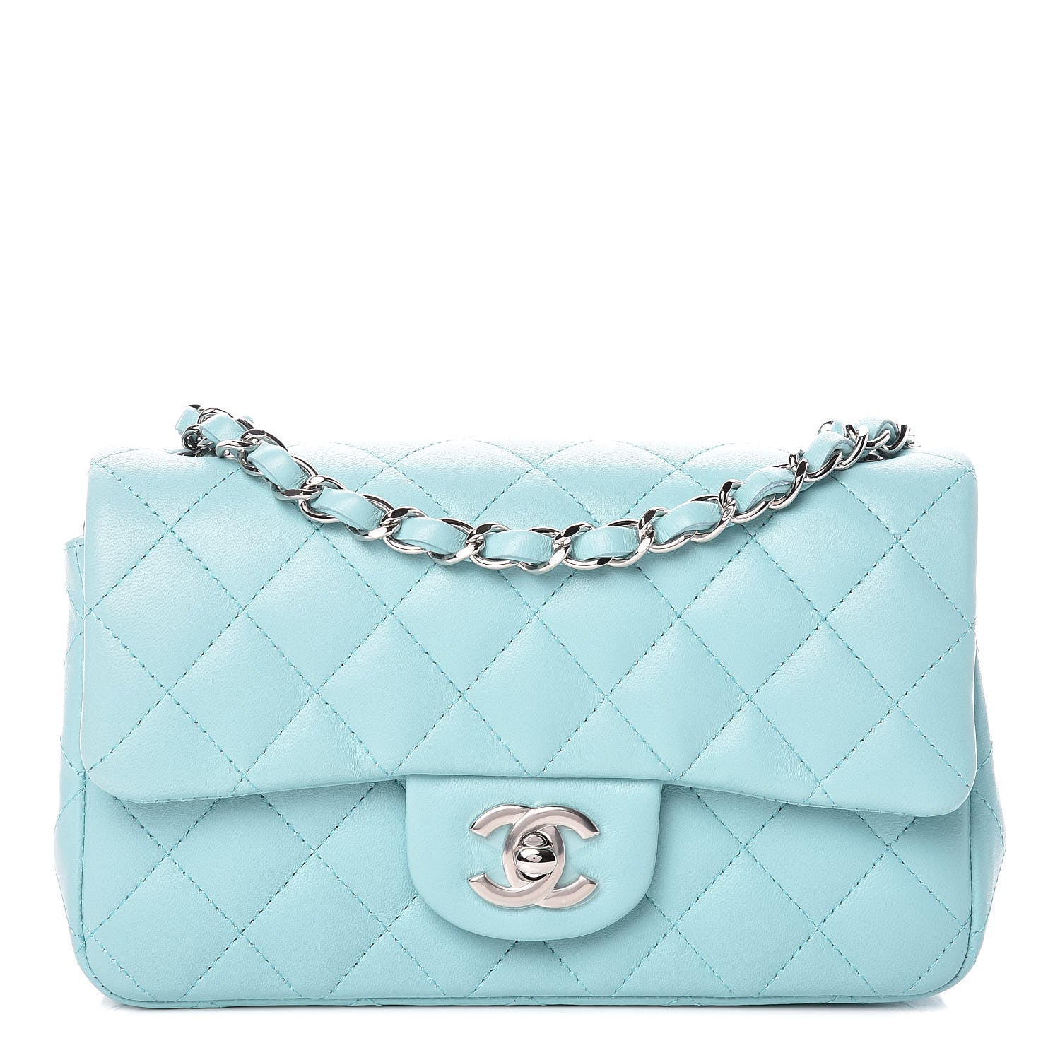 Chanel Lambskin Quilted Mini Rectangular Flap Light Blue 1 of 10