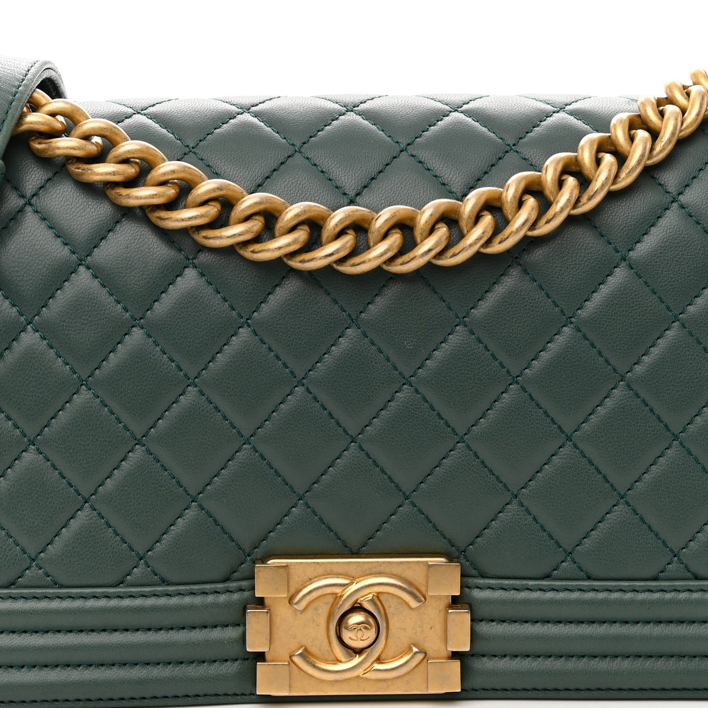 Calfskin Quilted Medium Boy Flap Dark Green