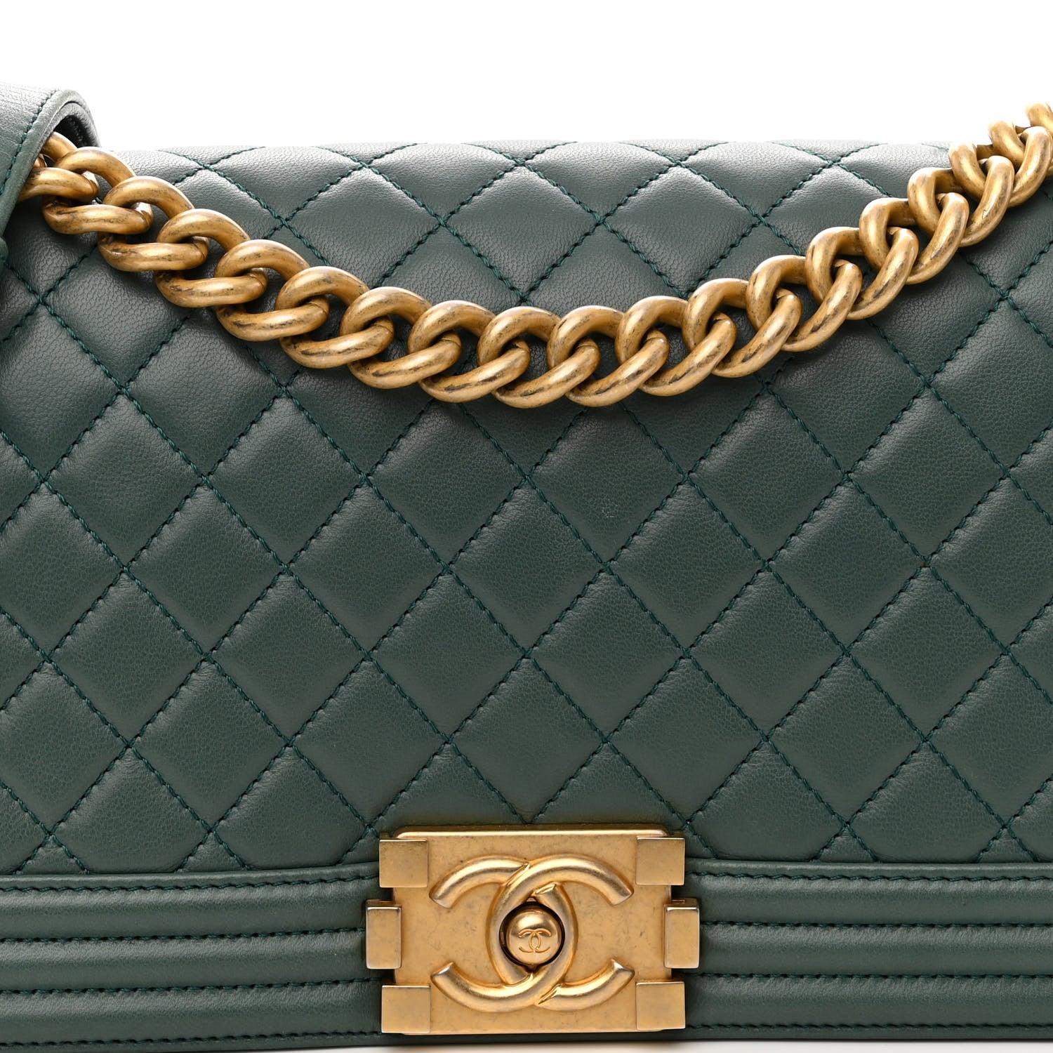Chanel Calfskin Quilted Medium Boy Flap Dark Green 8 of 10
