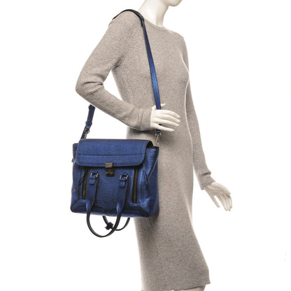 3.1 Phillip Lim 3.1 Metallic Textured Calfskin Medium Pashli Satchel Electric Blue 2 of 8