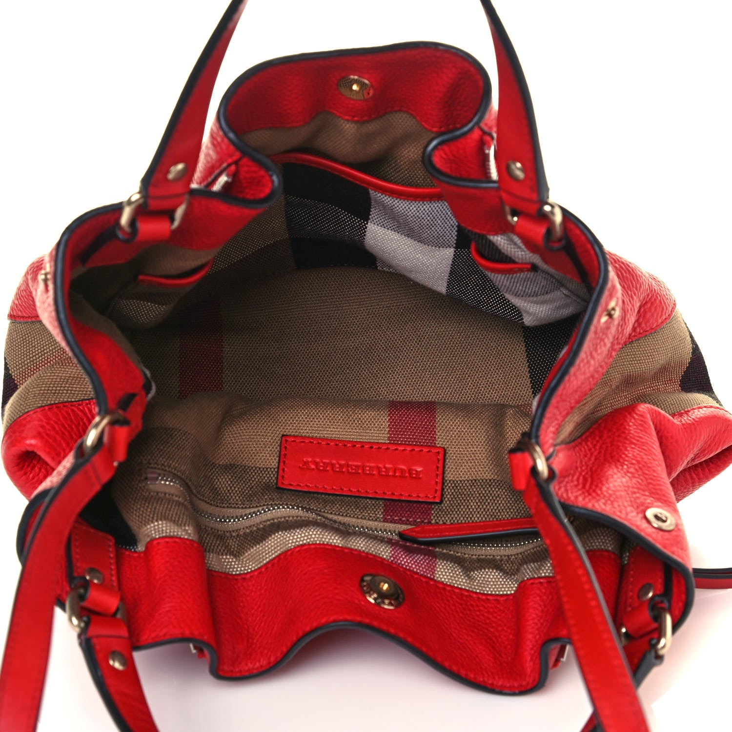 Burberry Grainy Calfskin House Check Small Maidstone Red 5 of 14