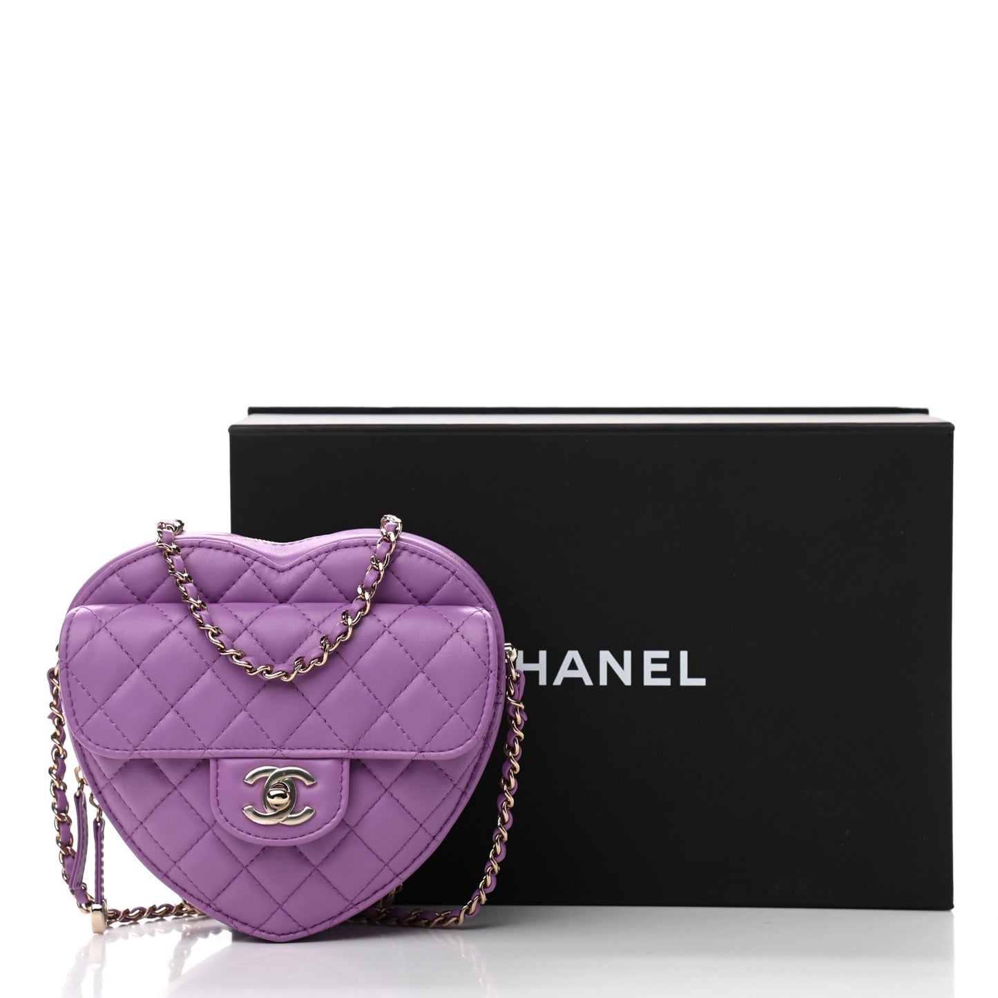 Lambskin Quilted CC In Love Heart Bag Purple