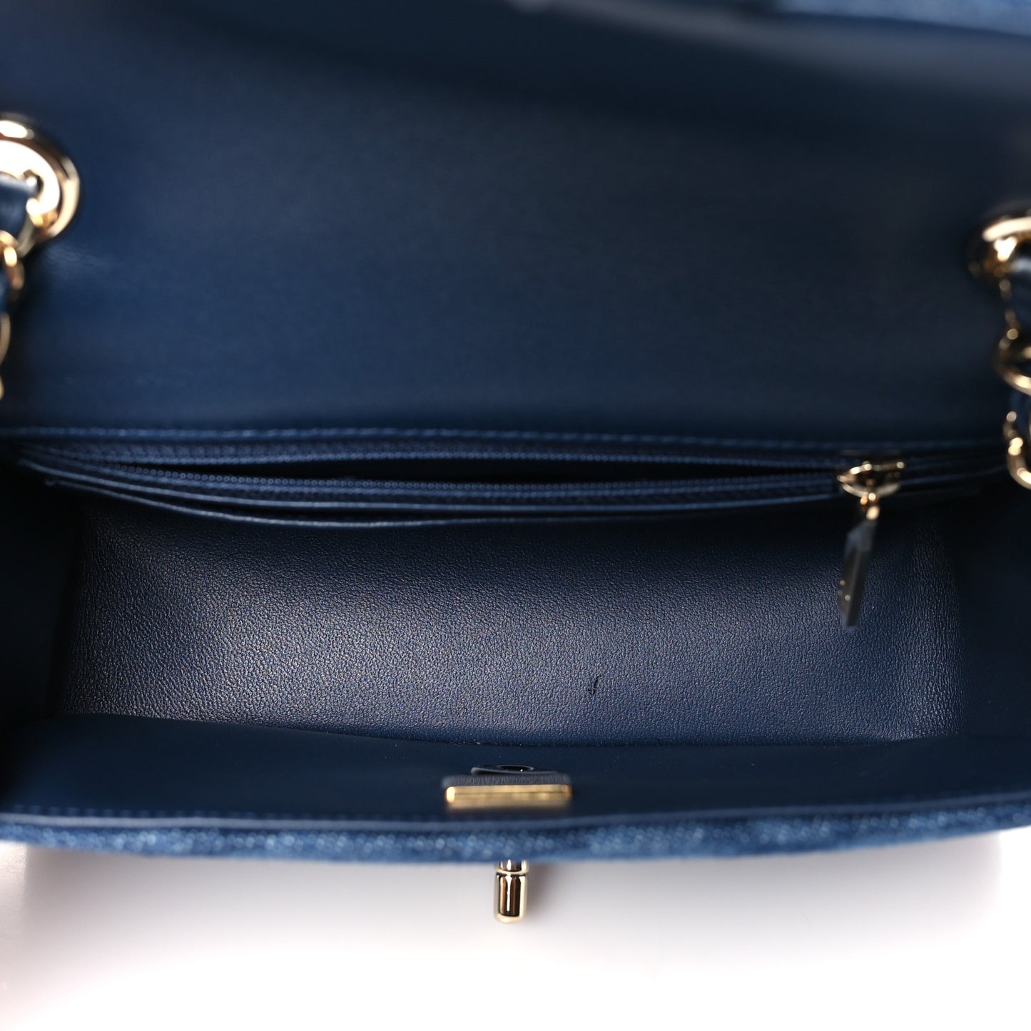 Printed Denim Quilted Mini Rectangular Flap Dark Blue