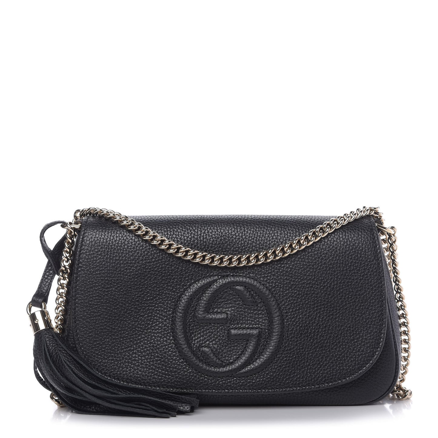 Pebbled Calfskin Medium Soho Flap Crossbody Black