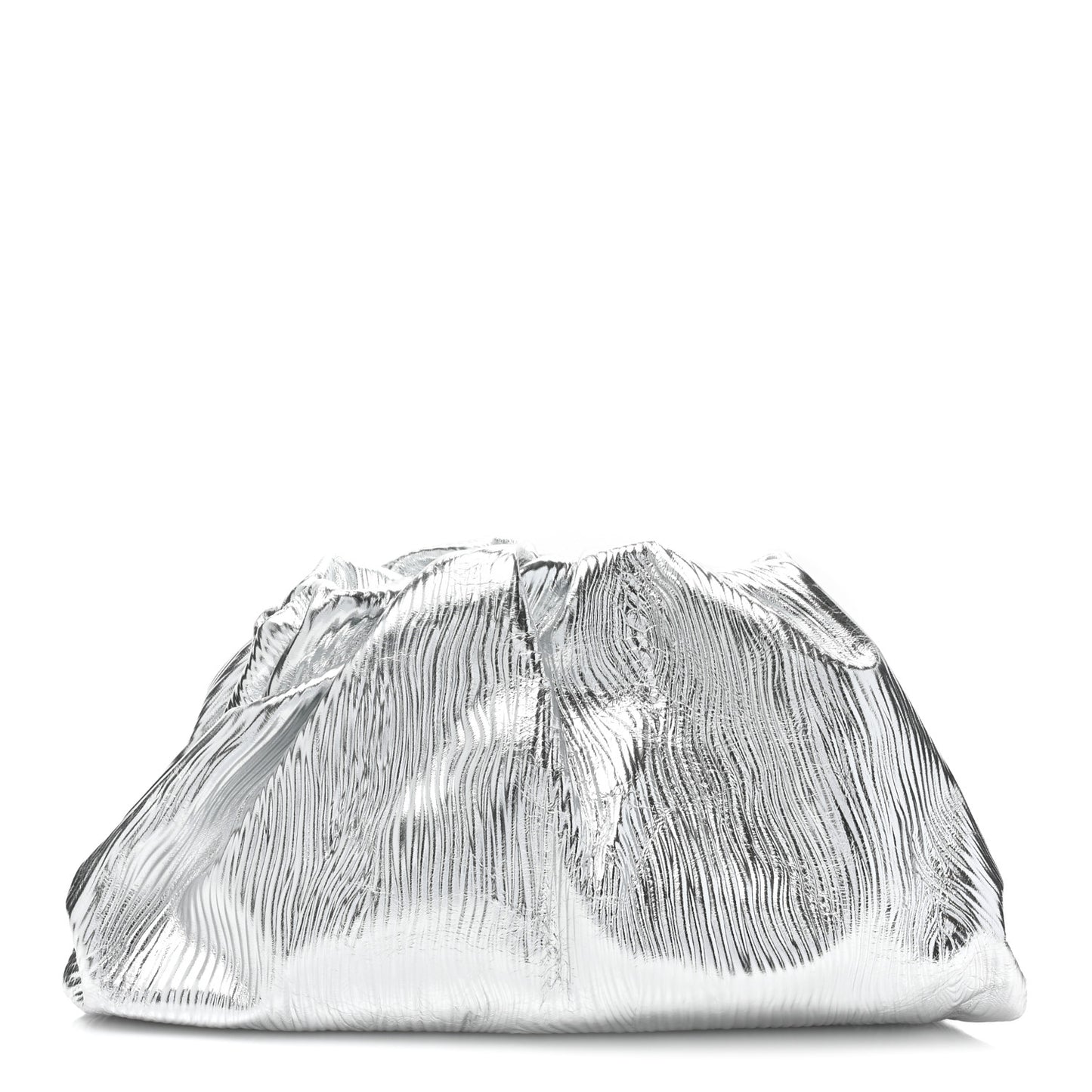 Metallic Bark Calfskin Embossed The Pouch Oversized Clutch Silver