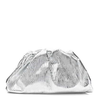 Bottega Veneta Metallic Bark Calfskin Embossed The Pouch Oversized Clutch Silver 1 of 8