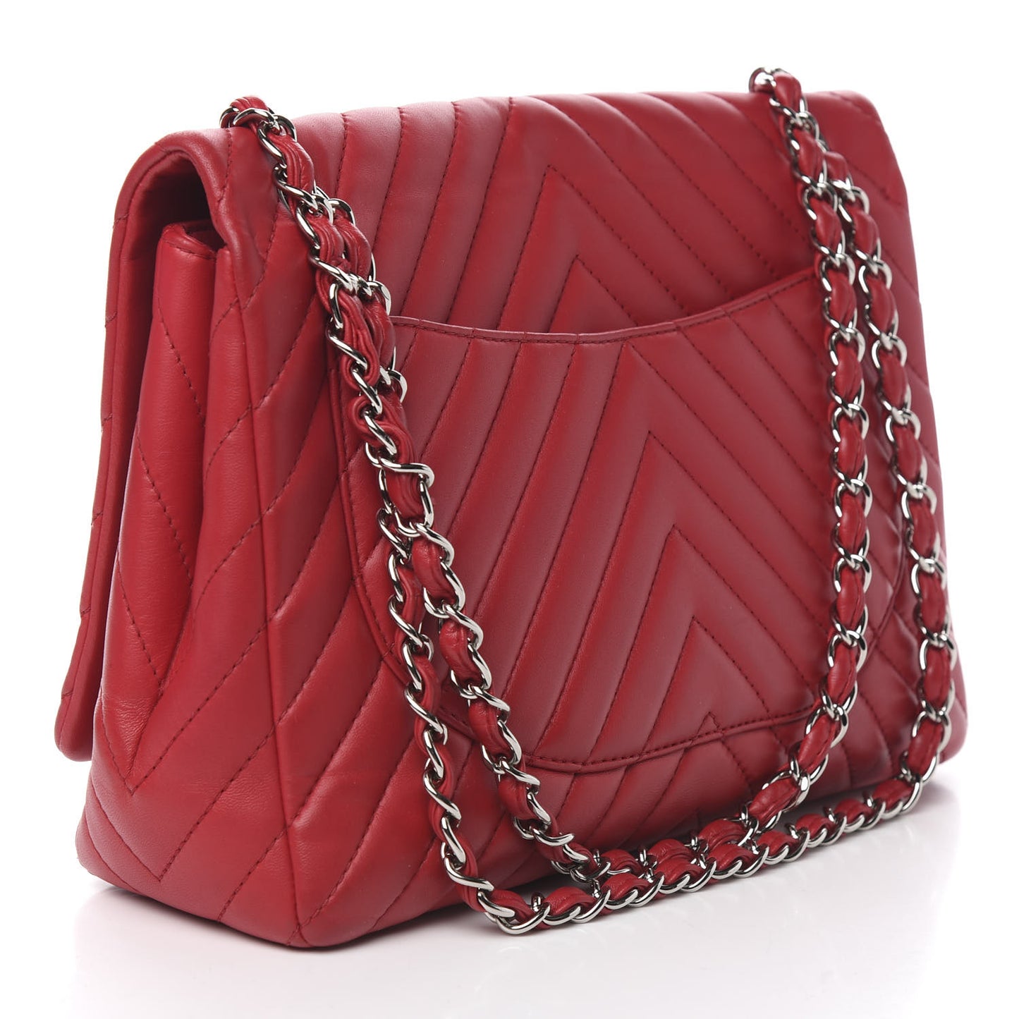 Lambskin Chevron Quilted Maxi Single Flap Red