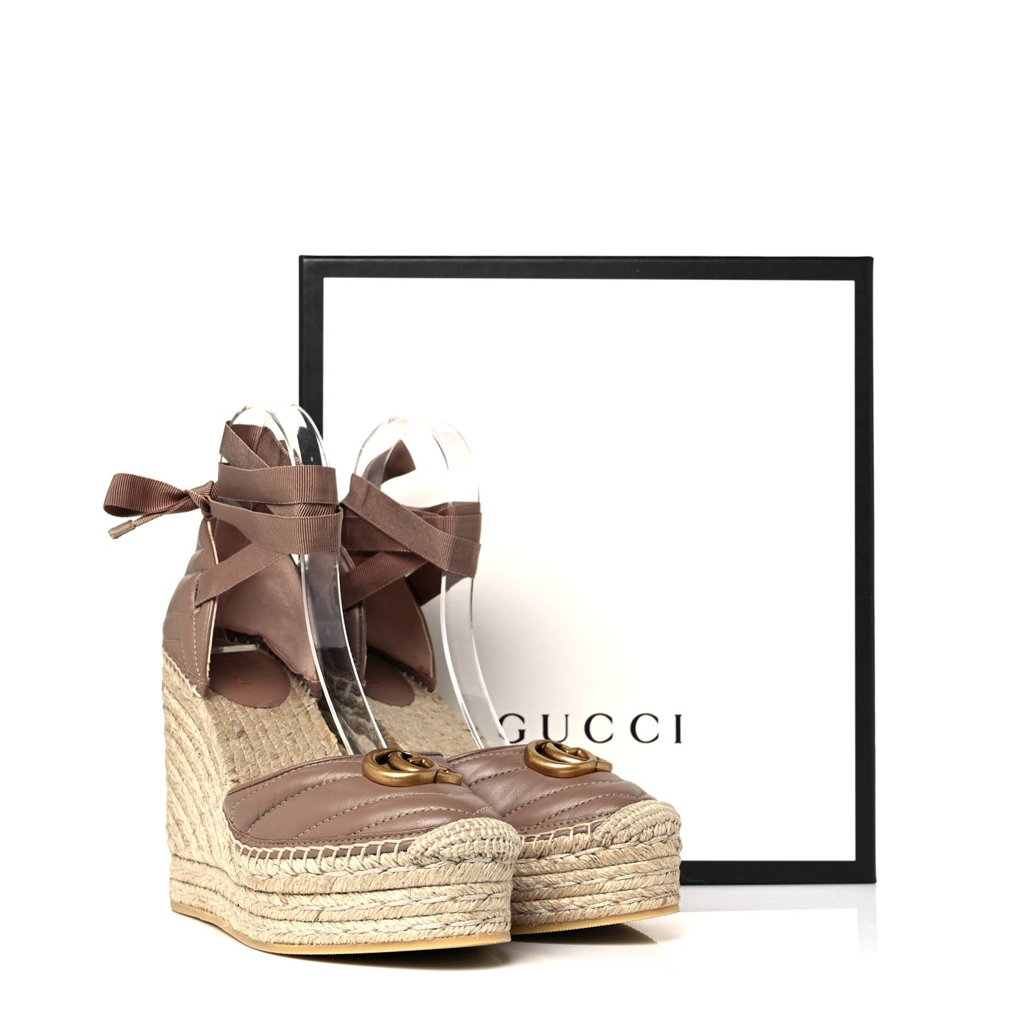 Nappa Matelasse GG Marmont Ankle Wrap Platform 35/120mm Espadrille Wedges 38 Porcelain Rose