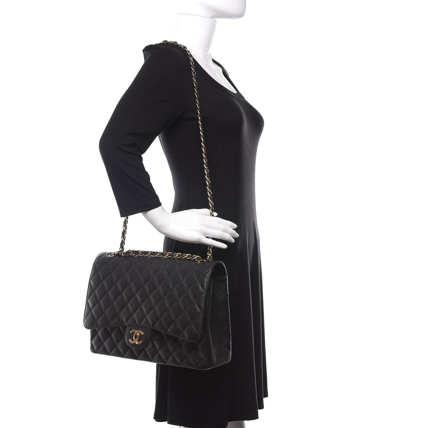 Caviar Quilted Maxi Double Flap Black