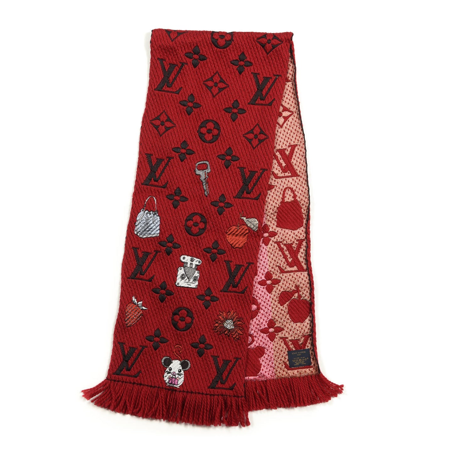 Wool Silk Logomania Vuittonite Scarf Red