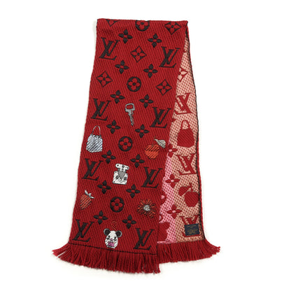 Louis Vuitton Wool Silk Logomania Vuittonite Scarf Red 2 of 4