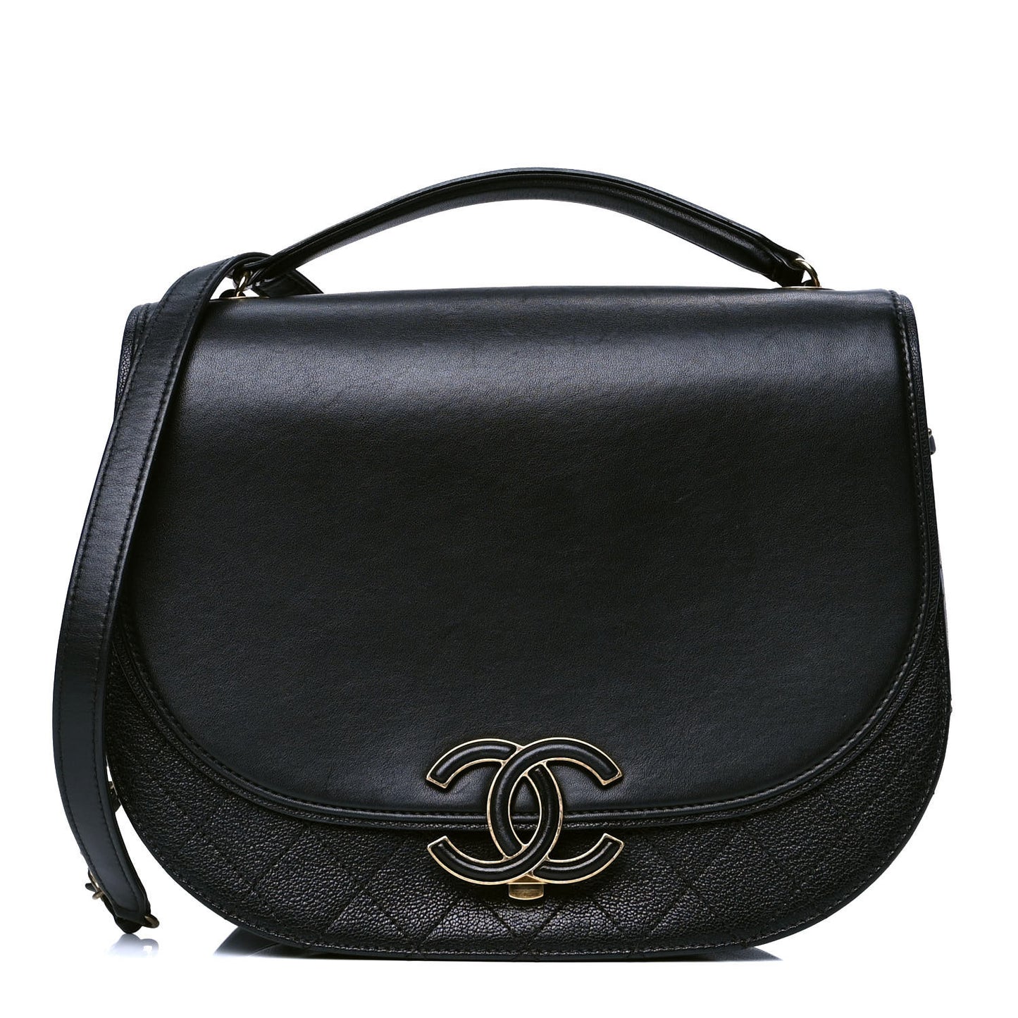 Shiny Calfskin Goatskin Quilted Medium Coco Curve Messenger Flap Black