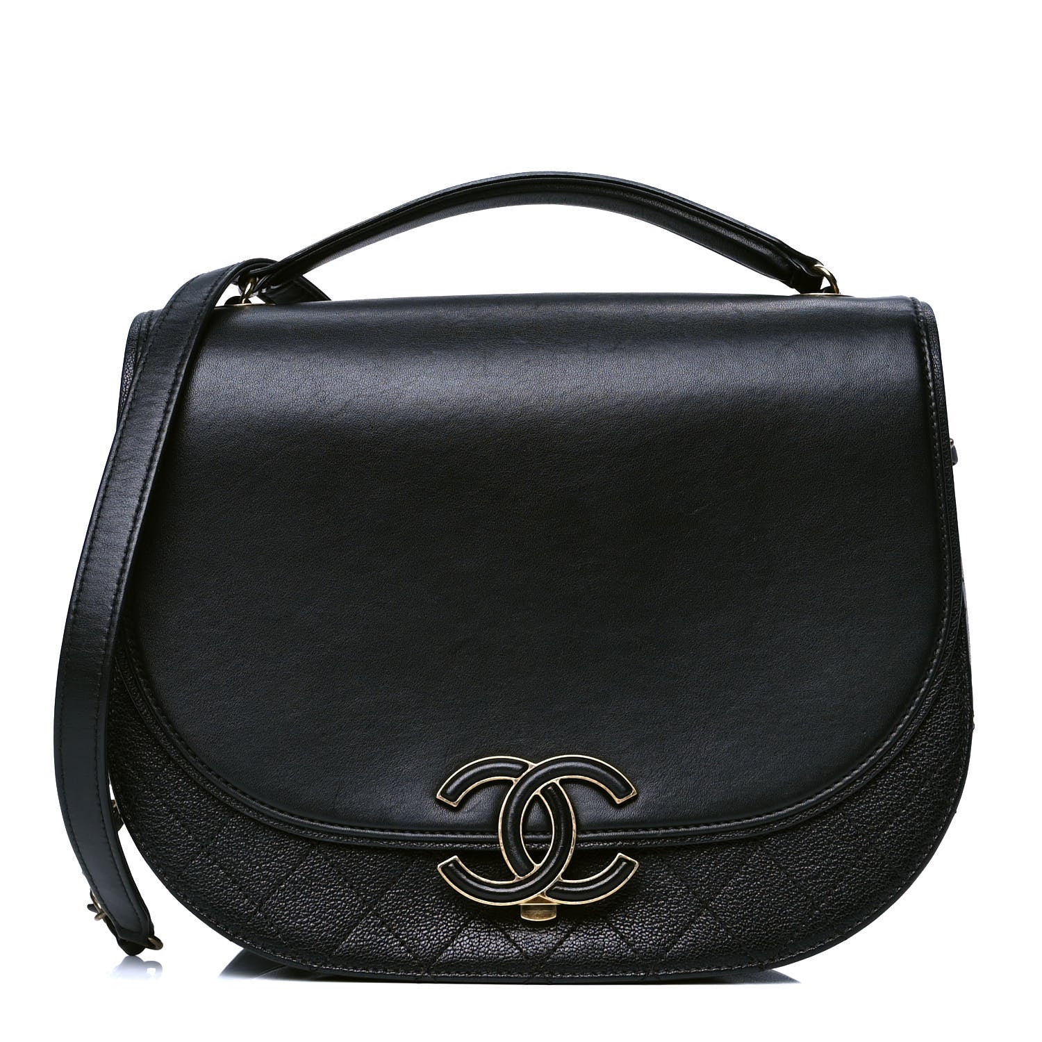 Chanel Shiny Calfskin Goatskin Quilted Medium Coco Curve Messenger Flap Black 1 of 5