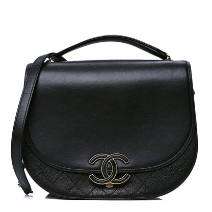 Chanel Shiny Calfskin Goatskin Quilted Medium Coco Curve Messenger Flap Black 1 of 5
