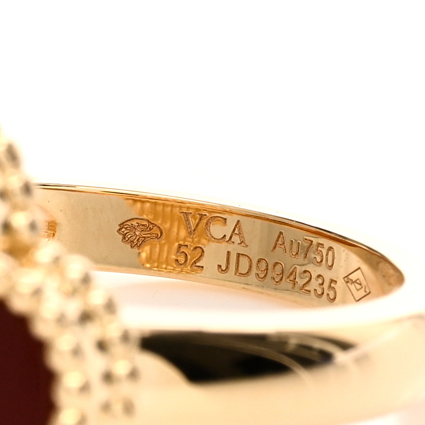18K Yellow Gold Carnelian Diamond Vintage Alhambra Ring 52 6