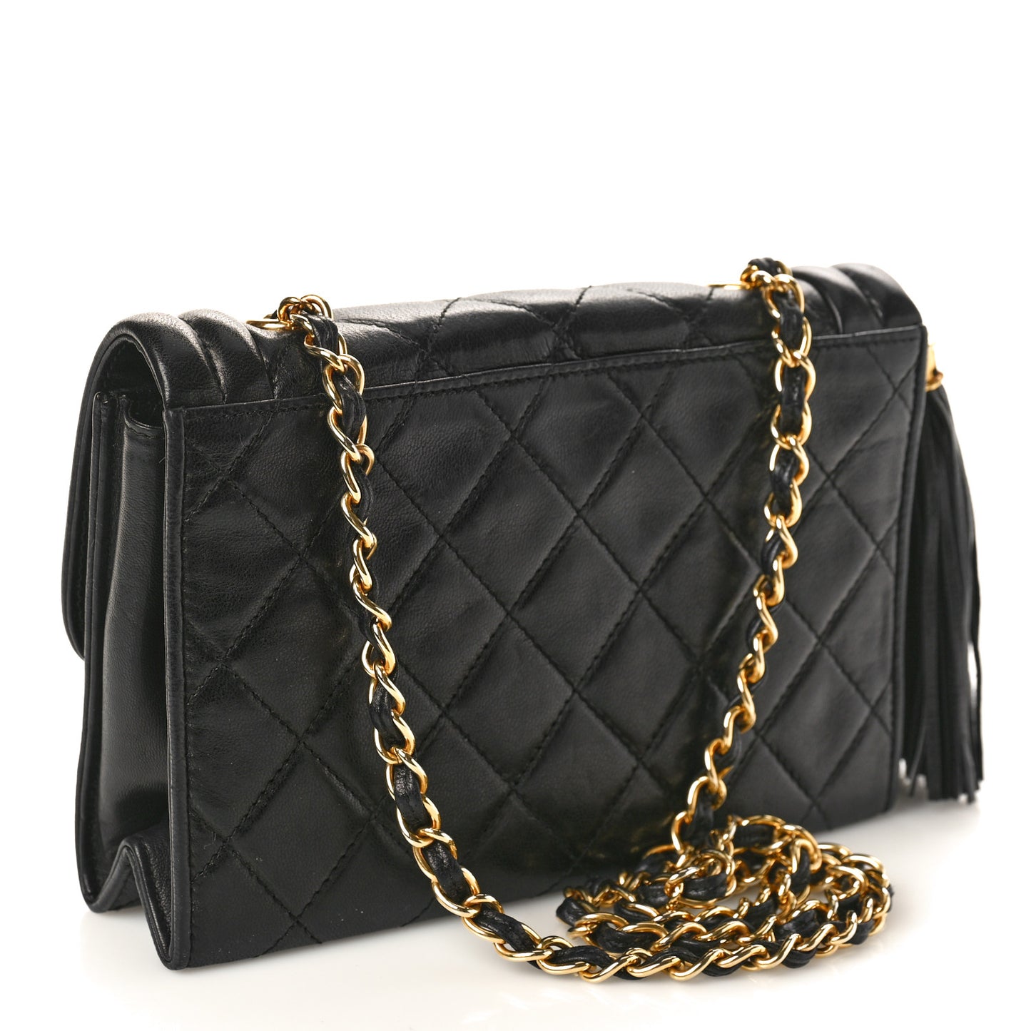 Lambskin Quilted Tassel Flap Bag Black