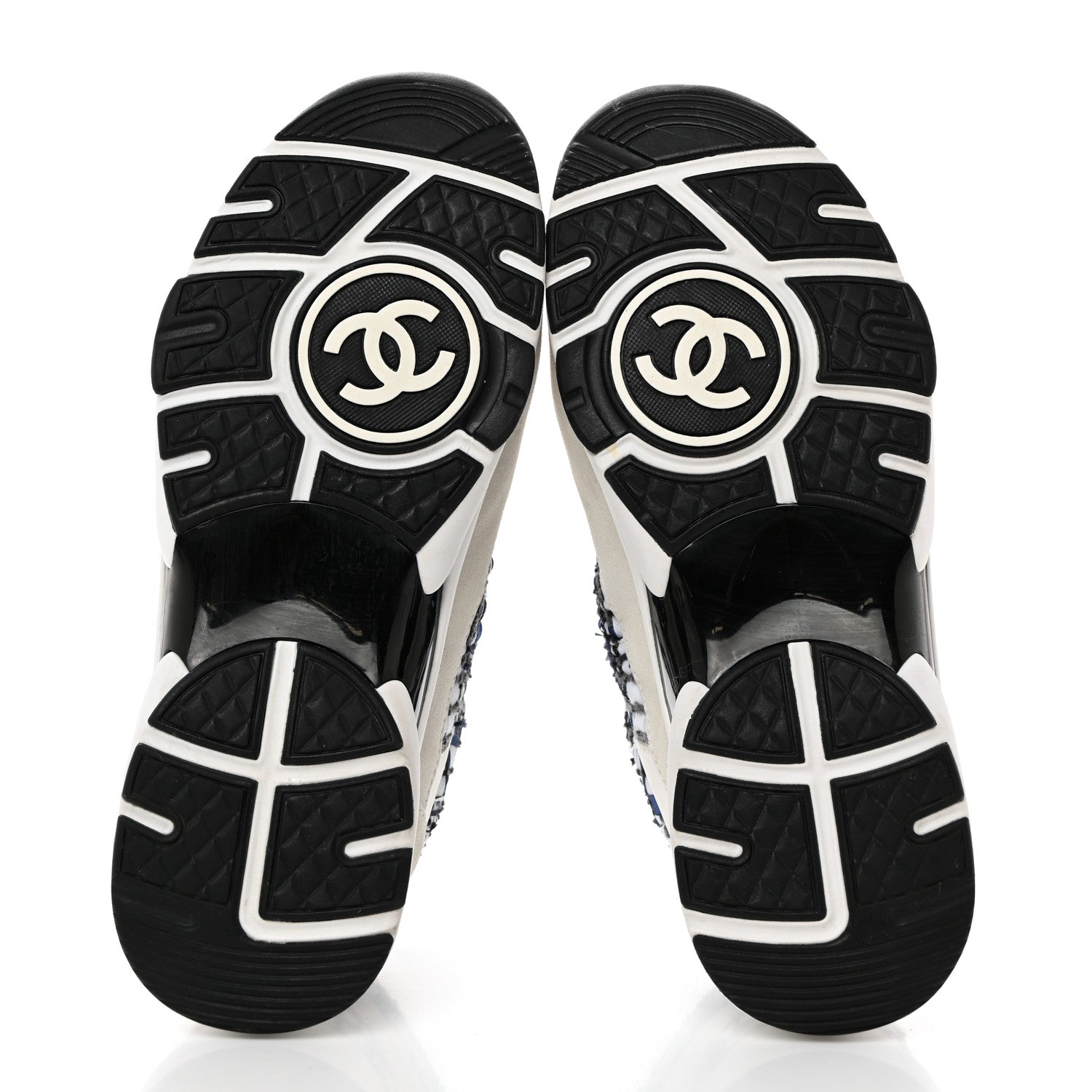Chanel Tweed Suede Calfskin Womens CC Sneakers 38.5 Dark Blue Black Grey White 5 of 9