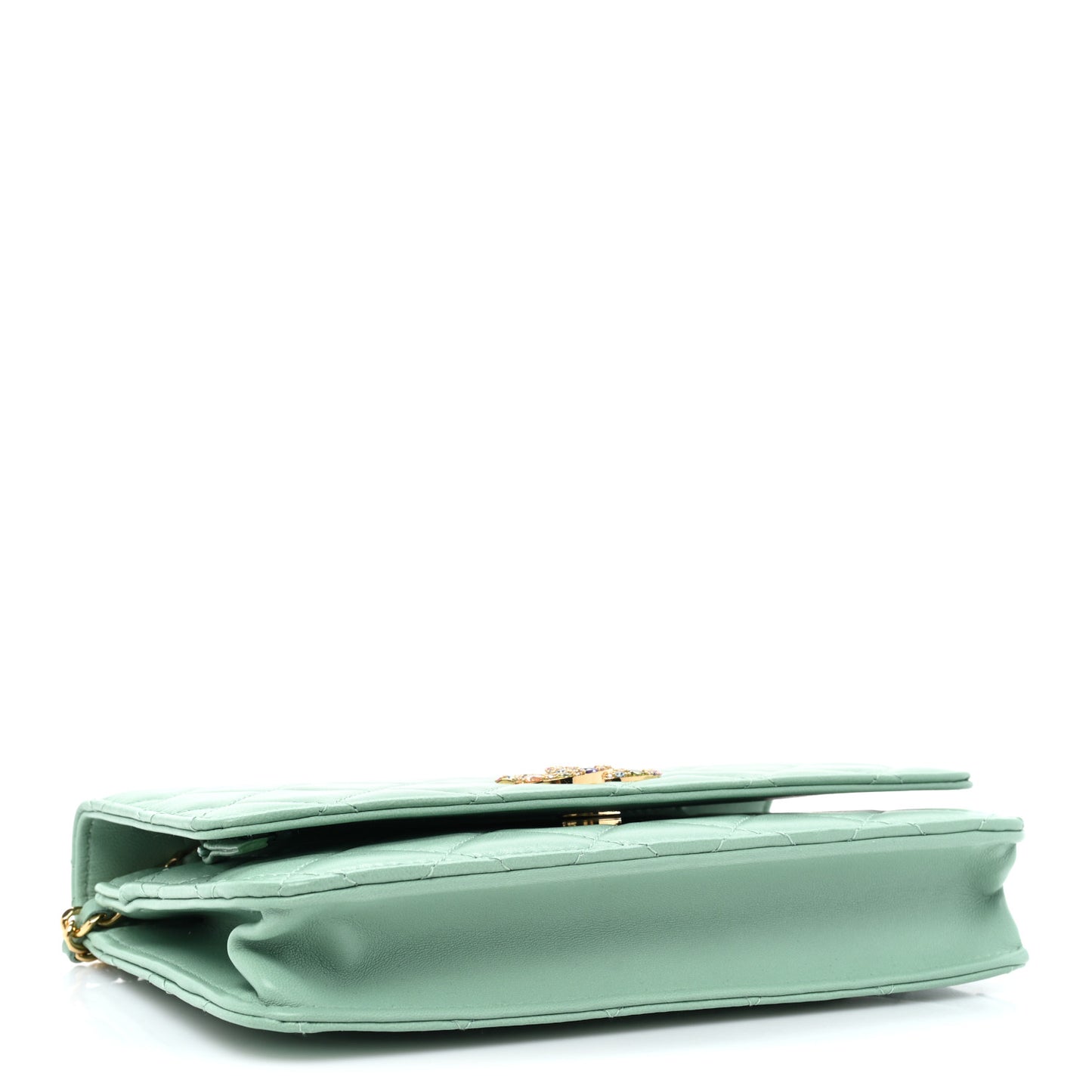 Lambskin Quilted Zirconium Wallet On Chain WOC Light Green