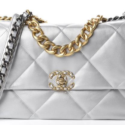 Chanel Metallic Goatskin Quilted Large 19 Flap Silver 7 of 9