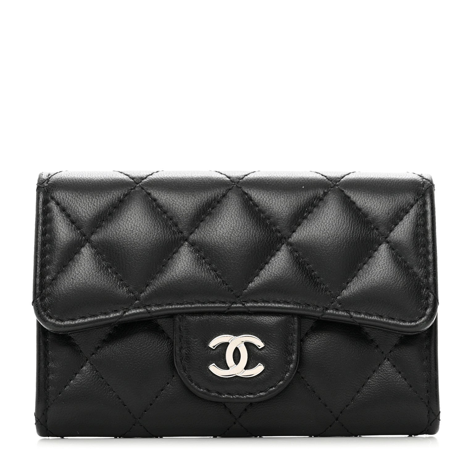Chanel Lambskin Quilted Flap Card Holder Wallet Black 1 of 9