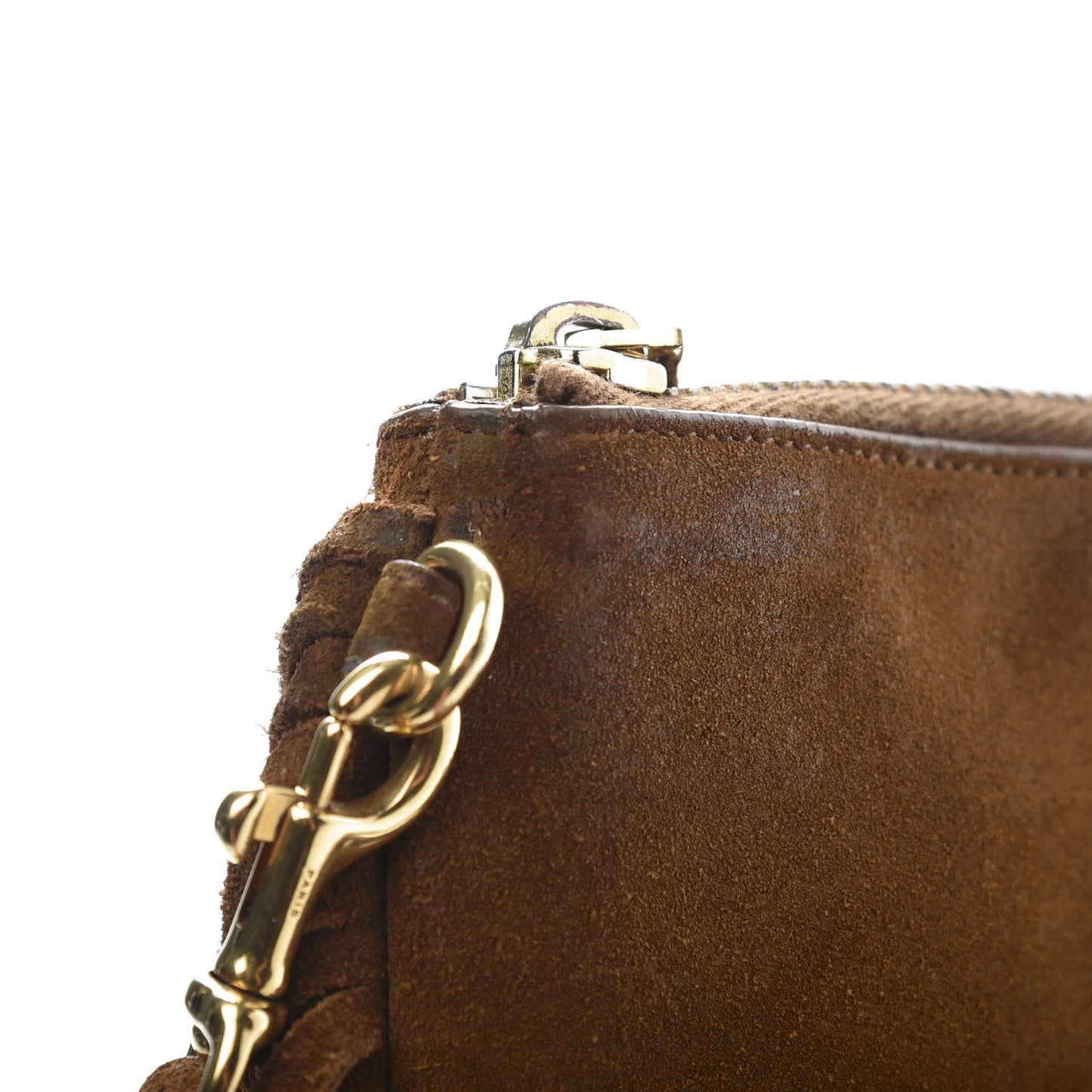 Suede Calfskin Small Fringe Clutch Brown