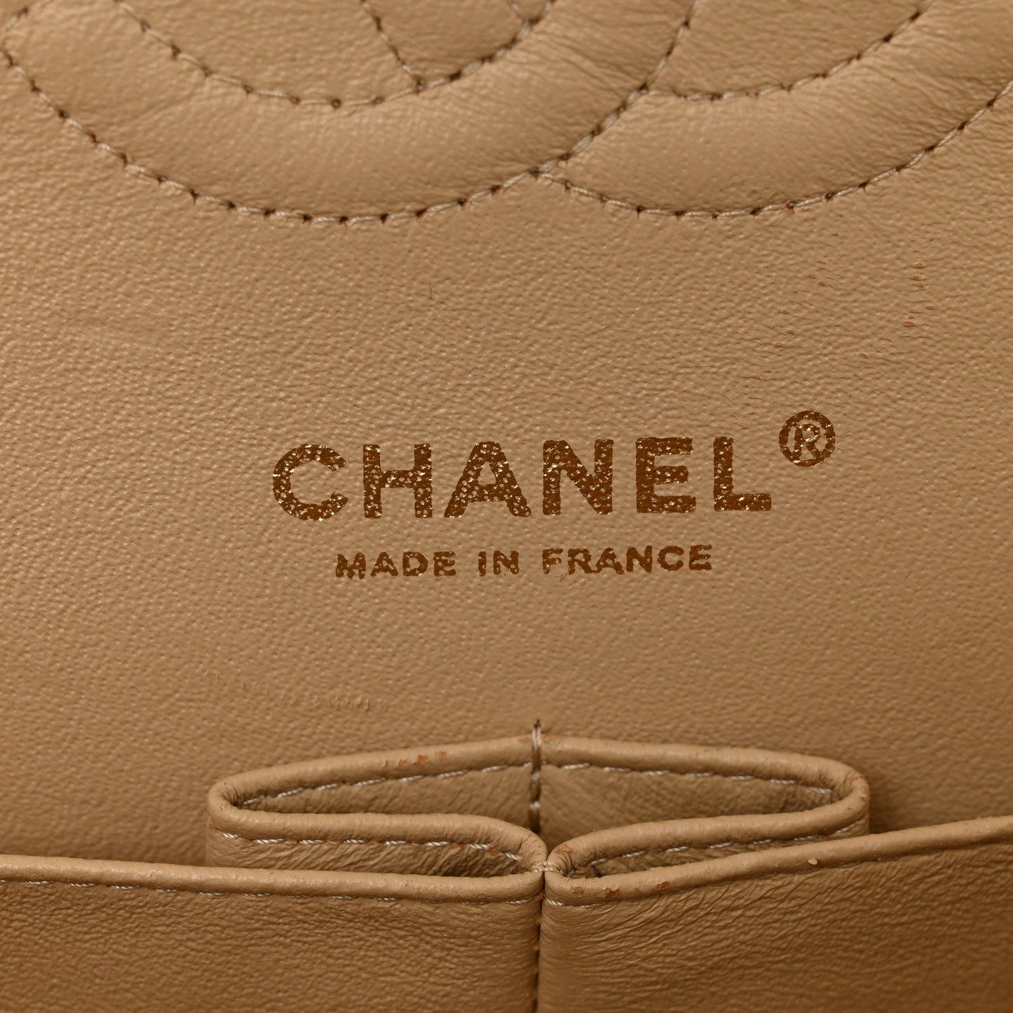 Caviar Quilted Medium Double Flap Beige