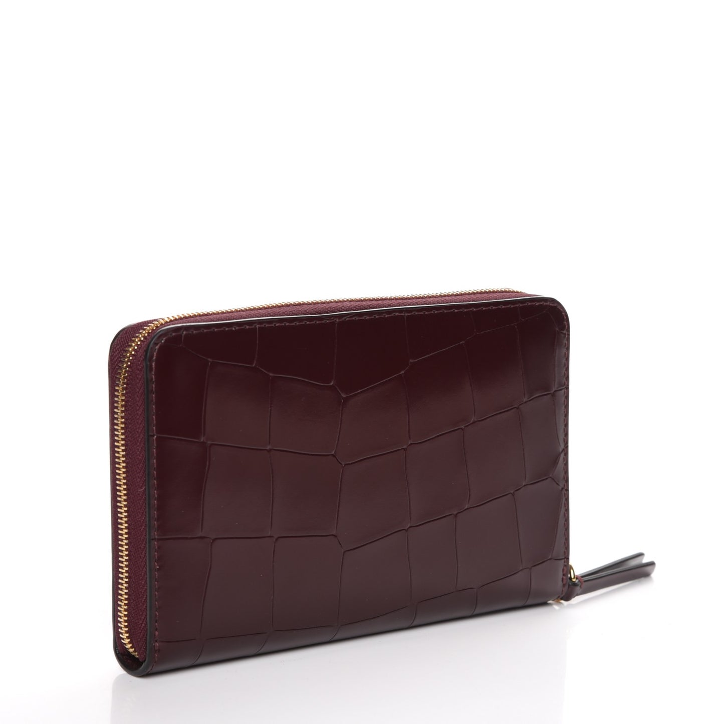 Crocodile Embossed Medium Zip Around Wallet Burgundy