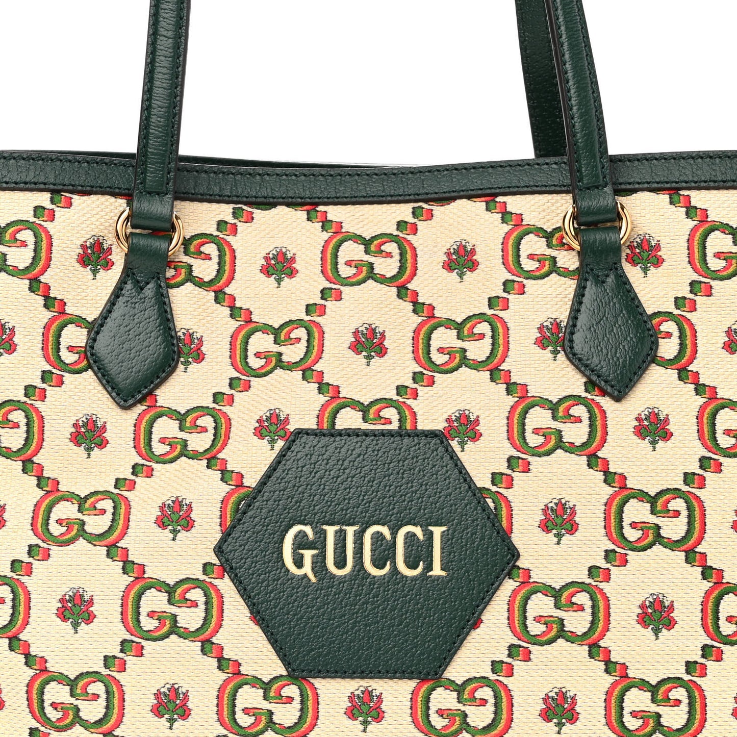 Cotton Textured Dollar Calfskin GG Monogram Floral Medium Gucci 100 Ophidia Tote Bag Beige Green Multicolor Vintage Green