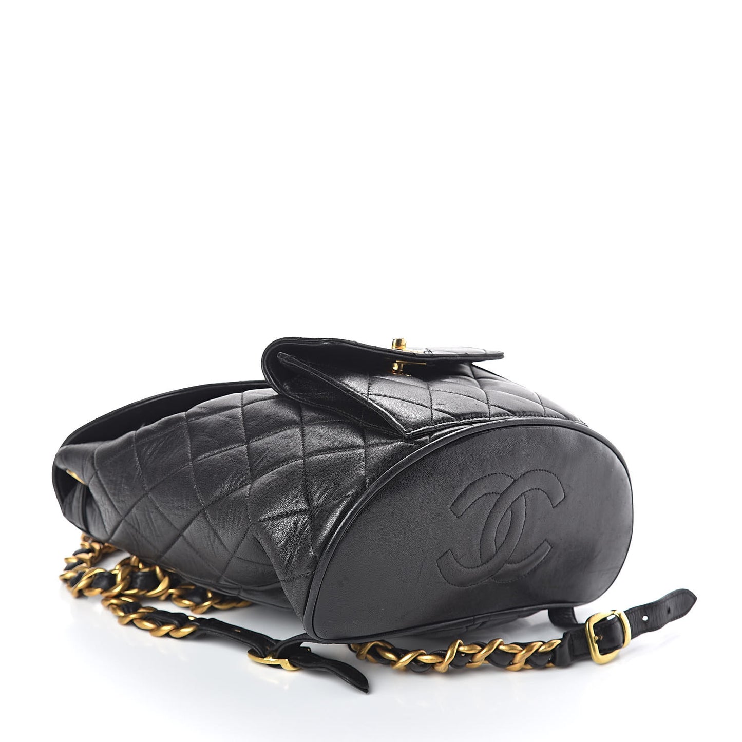 Lambskin Quilted Drawstring Backpack Black