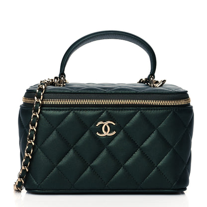 Chanel Iridescent Lambskin Quilted Small Top Handle Vanity Case With Chain Dark Green 1 of 12