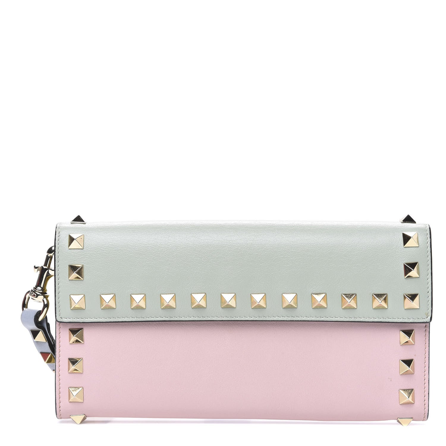 Valentino Garavani Calfskin Watercolor Rockstud Wristlet Wallet Rose Green Yellow Sky 1 of 11
